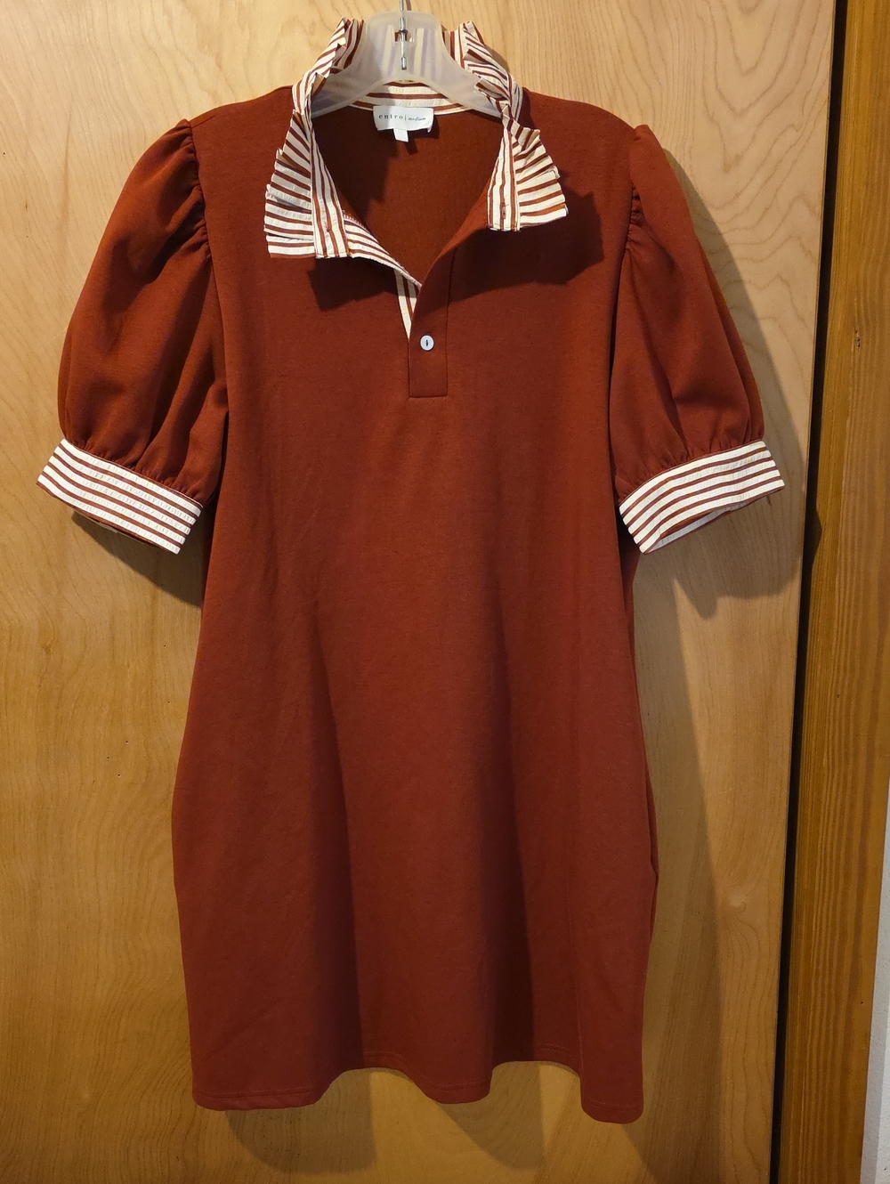 Entro Dress Burnt Orange W/ Cream & Burnt Orange Pinstripe Collar & Sleeve Cuff